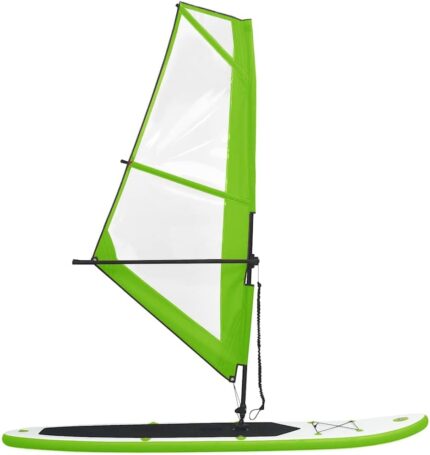 Aufblasbares SUP-Board Grün Weiß Stand Up Paddle Board mit Segel Set 330x72x PVC Material Person Tragetasche Hochdruckpumpe Finne für Wassersport Outdoor Urlaub