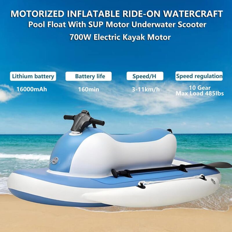 700W Electric Inflatable Jet Ski, Inflatable Combo Boat Kit with SUP Motor, Remote Control Propeller, Handle Storage Bag and Propeller, Max Capacity 220kg(485lb), Velocidad de 3-11km/h