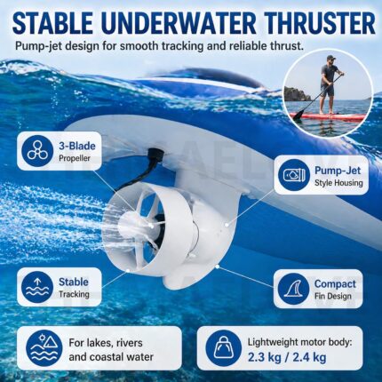 SUP Motor Elektro Finne SUP, Kajak Motor Set Q120/Q350/W350/V200,380W-2500W,4-Stufen Handregler, Slide-in Montage für SUP, Kanu, Surfboard und Schlauchboote Set Q350/2.5h6-7km/h380W