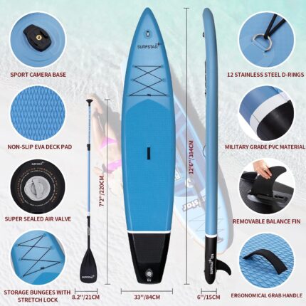 surfstarAufblasbares Stand Up Paddling Board Steifigkeit SUP Board mit Kamerahalterung, aufblasbares Paddle Board Blow Up Surfbretter Paddleboard Set mit allem Zubehör für SUP Aufblasbares Boards