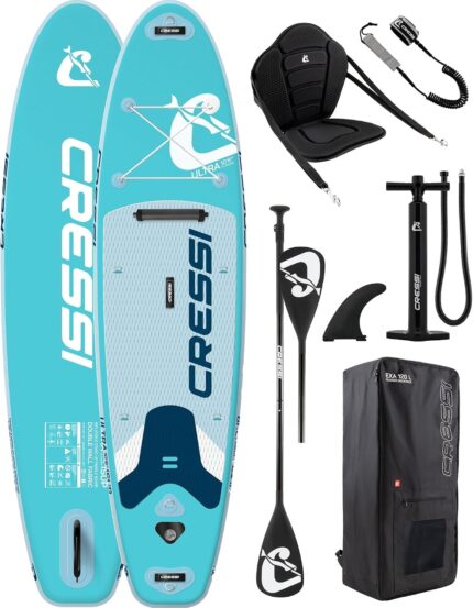 CRESSI seit 1946 - Ultra Isup/Kayak Set - Aufblasbares SUP Board für Erwachsene Große Stabilität Strapazierfähigkeit Komplett Zubehör Paddel Flosse Pumpe Leine Tasche_320x81x15 cm Max 130 kg